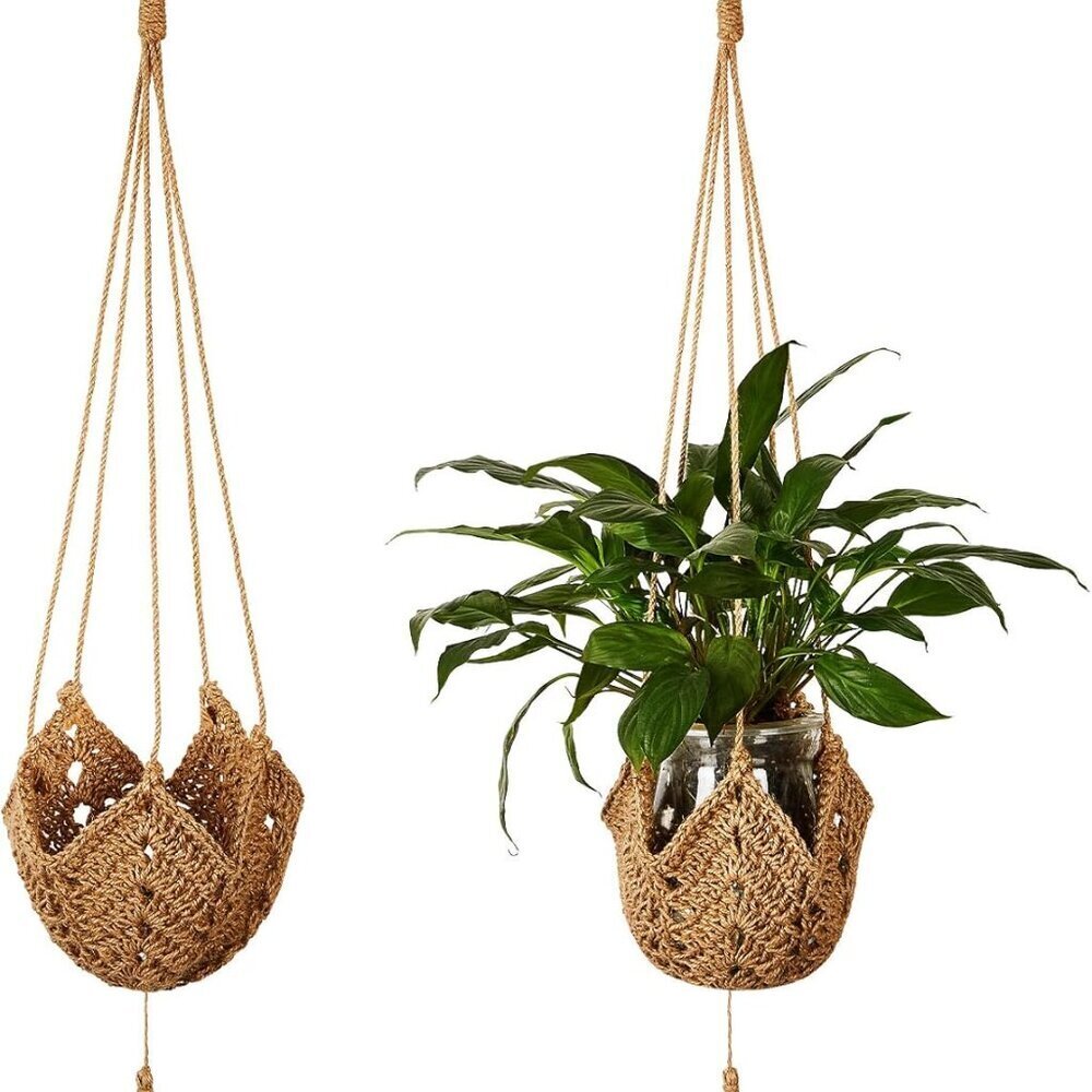2 Packs Jute Crochet Long Plant Hanger for 3 Inch to 12 Inch Pots, Macrame Plant